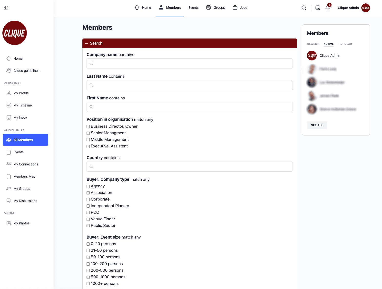 Clique Community — search and find MICE professionals