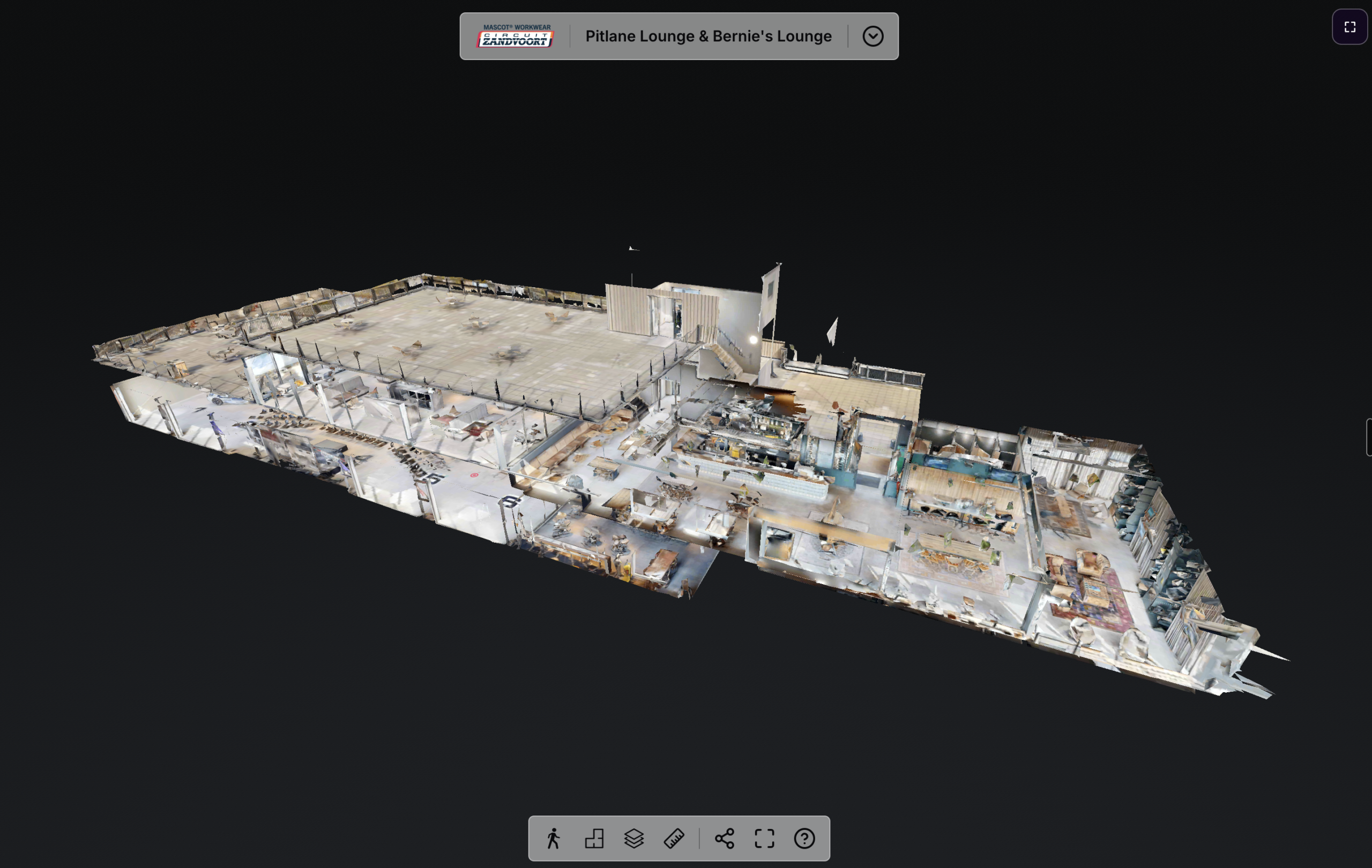 Matterport dollhouse view — Pitlane Lounge, Circuit Zandvoort
